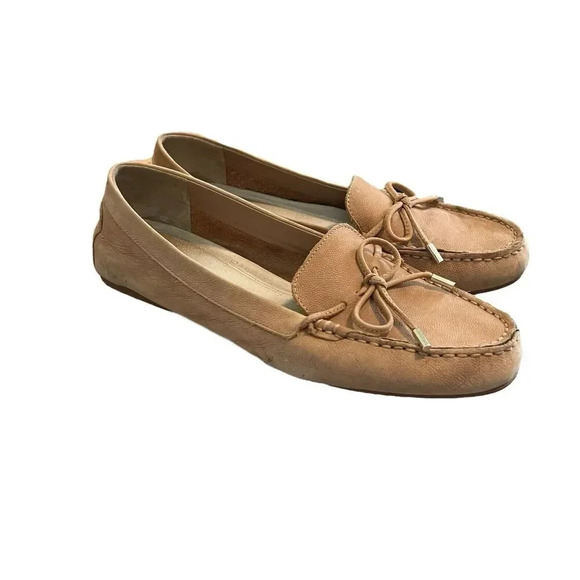 Alex Marie Leather Loafer Flat Slip On Shoes Tan Size 9 Peerson Apache Nude Bow - Picture 1 of 8